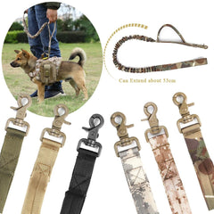 Military Tactical Dog Leash 2 Handle Quick Release Elastic Bungee