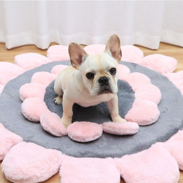 Pink Coral Fleece Dog Bed Flower Shape Home Floor Sofa Bed Sleeping