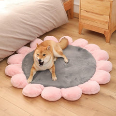 Pink Coral Fleece Dog Bed Flower Shape Home Floor Sofa Bed Sleeping