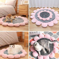 Pink Coral Fleece Dog Bed Flower Shape Home Floor Sofa Bed Sleeping